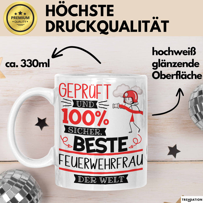 Beste Feuerwehrfrau Der Welt Tasse Geschenk für Eine Feuerwehrfrau Geprüft Und Sicher Geschenkidee Geburtstag Weihnachten Weiß Trendation