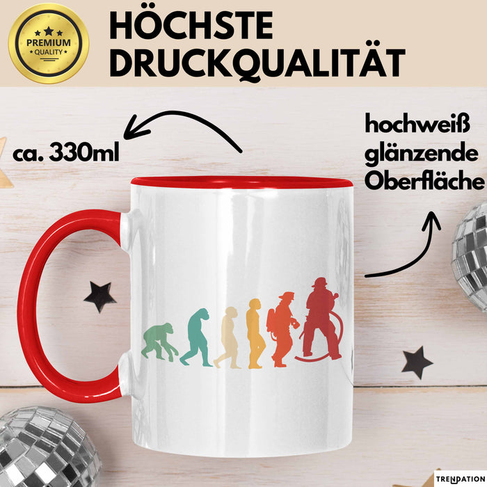 Feuerwehrmann Tasse Geschenk Evolution Geschenkidee Freiwillige Feuerwehr Rot Trendation