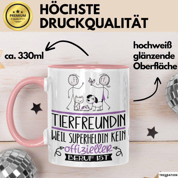 Tierfreundin Geschenk Tasse Lustiger Spruch Tierfreundin Weil Superheldin Kein Offizieller Beruf Ist Geschenkidee Rosa Trendation