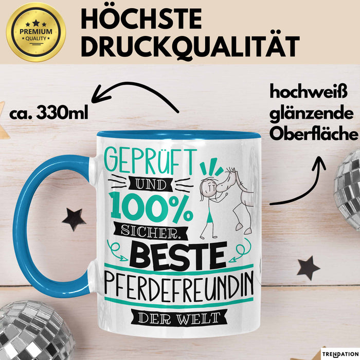 Beste Pferdefreundin Der Welt Tasse Geschenk für Eine Pferdefreundin Geprüft Und Sicher Geschenkidee Geburtstag Weihnachten Blau Trendation