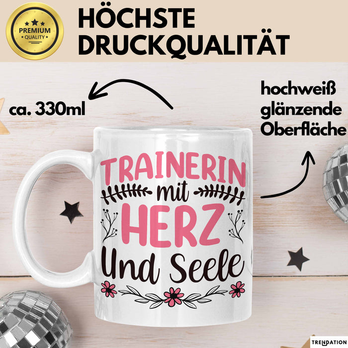 Trainerin Tasse Geschenk Für Beste Trainerin Mit Herz Und Selle Eishockey Fußball Basketball Kaffee-Becher Weiß Trendation