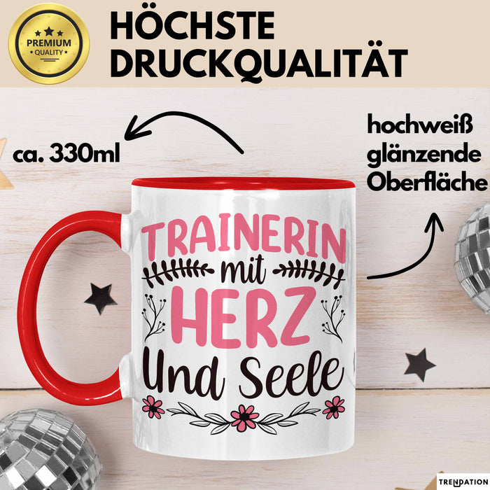 Trainerin Tasse Geschenk Für Beste Trainerin Mit Herz Und Selle Eishockey Fußball Basketball Kaffee-Becher Rot Trendation
