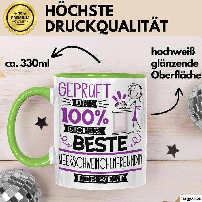 Beste Meerschweinchenfreundin Der Welt Tasse Geschenk für Eine Meerschweinchenfreundin Geprüft Und Sicher Geschenkidee Geburtstag Weihnachten Grün Trendation