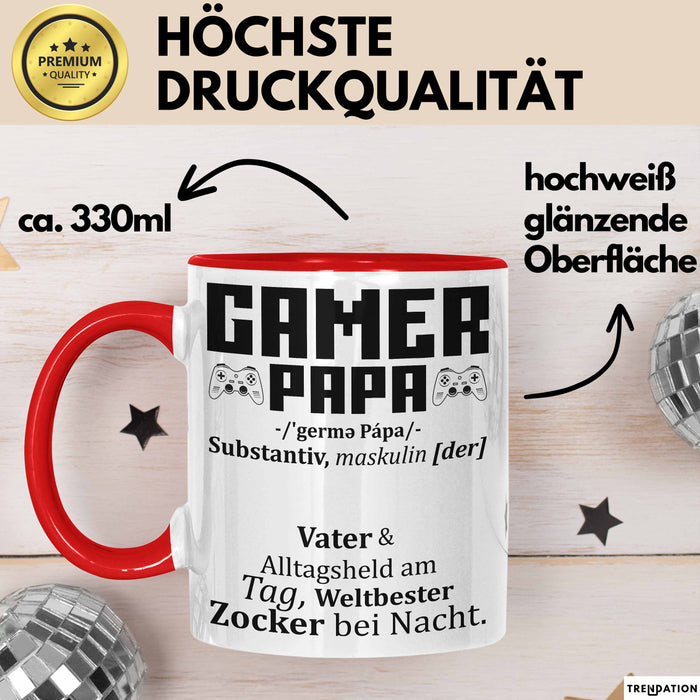 Gamer Papa Tasse Geschenk Vater Zocker Geschenkidee Vatertag Bester Papa Rot Trendation