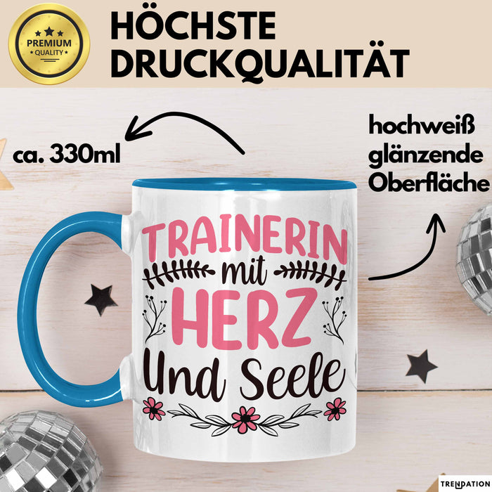 Trainerin Tasse Geschenk Für Beste Trainerin Mit Herz Und Selle Eishockey Fußball Basketball Kaffee-Becher Blau Trendation