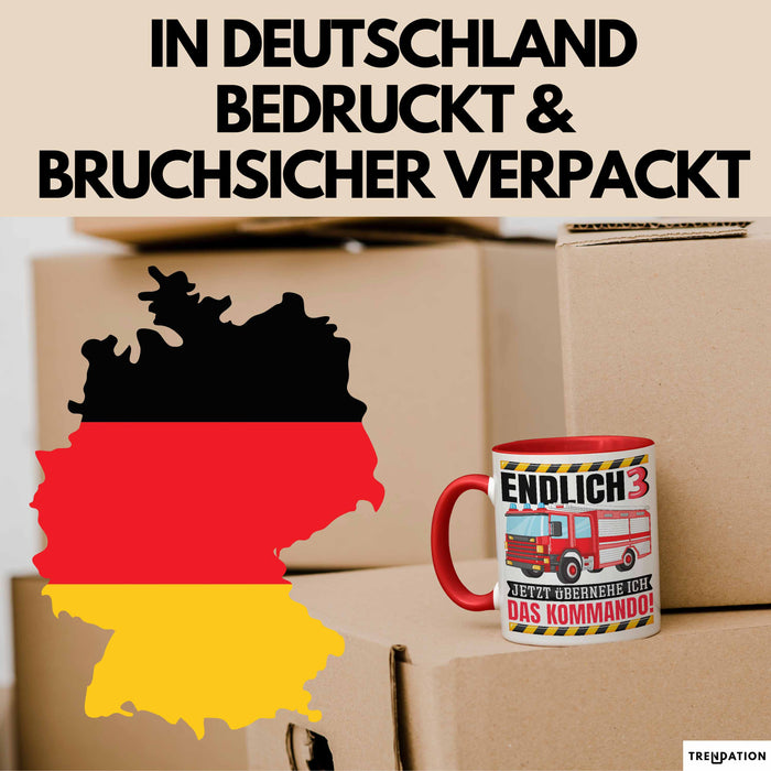 3. Geburtstag Geschenk Tasse Becher Feuerwehr Fan Jungs Jetzt Übernehme Ich Das Kommando Endlich 3 Rot Trendation