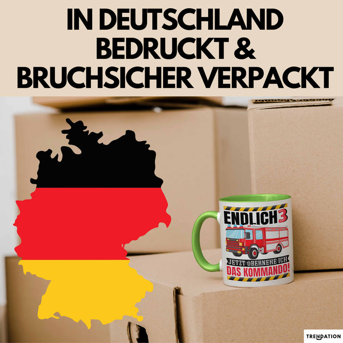 3. Geburtstag Geschenk Tasse Becher Feuerwehr Fan Jungs Jetzt Übernehme Ich Das Kommando Endlich 3 Grün Trendation