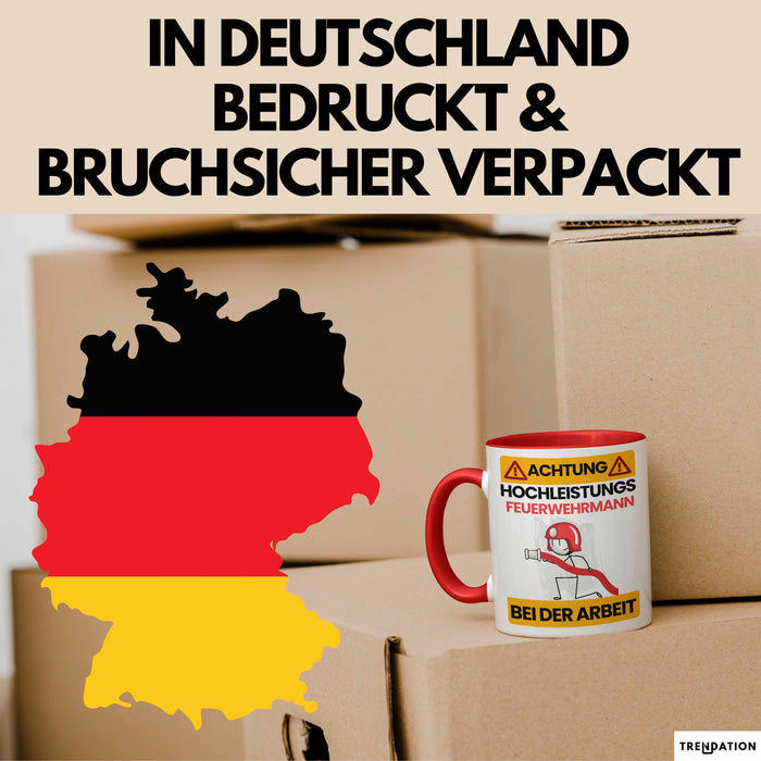 Feuerwehrmann Tasse Geschenk Lustiger Spruch Geschenkidee für Feuerwehrmann Achtung Hochleistungs Feuerwehrmann Bei Der Arbeit Rot Trendation