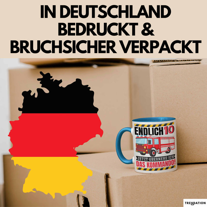 10. Geburtstag Geschenk Tasse Becher Feuerwehr Fan Jungs Jetzt Übernehme Ich Das Kommando Endlich 10 Blau Trendation