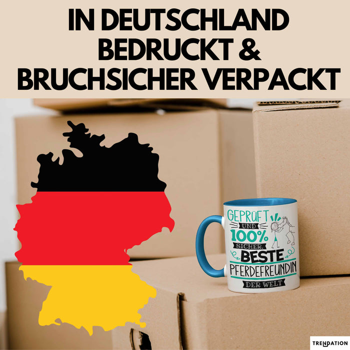 Beste Pferdefreundin Der Welt Tasse Geschenk für Eine Pferdefreundin Geprüft Und Sicher Geschenkidee Geburtstag Weihnachten Blau Trendation