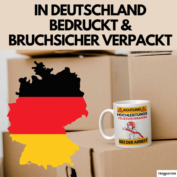 Feuerwehrmann Tasse Geschenk Lustiger Spruch Geschenkidee für Feuerwehrmann Achtung Hochleistungs Feuerwehrmann Bei Der Arbeit Weiß Trendation