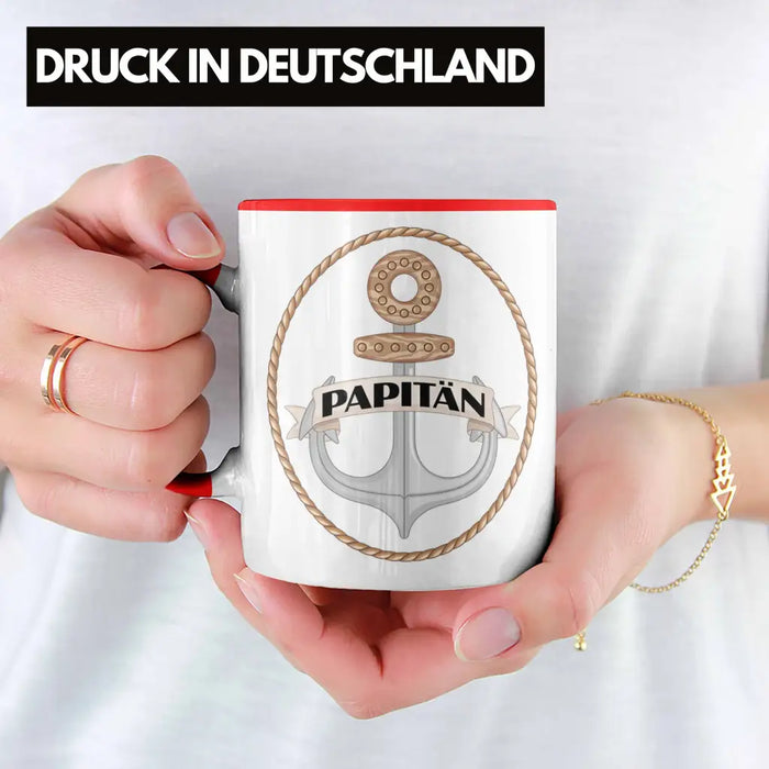 Tasse für Segler Geschenke Männer Tasse Geschenkideen Zubehör Gadgeds Segeln Lustig Anker Grafik Kapitän Papa Rot Trendation