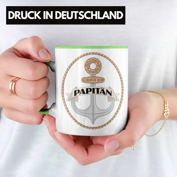Tasse für Segler Geschenke Männer Tasse Geschenkideen Zubehör Gadgeds Segeln Lustig Anker Grafik Kapitän Papa Grün Trendation