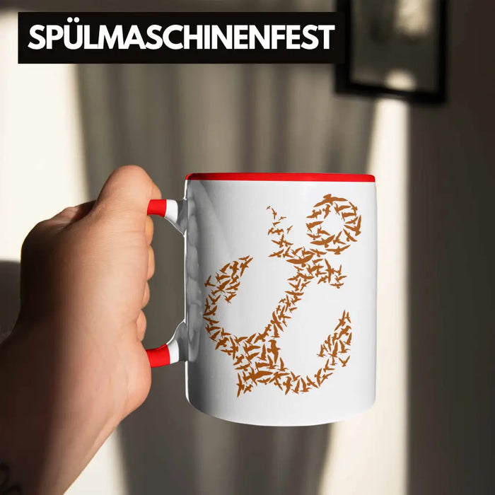Tasse für Segler Geschenke Männer Tasse Geschenkideen Zubehör Gadgeds Segeln Lustig Anker Grafik Kapitän Rot Trendation