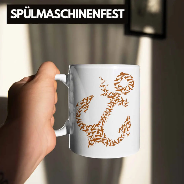 Tasse für Segler Geschenke Männer Tasse Geschenkideen Zubehör Gadgeds Segeln Lustig Anker Grafik Kapitän Weiß Trendation