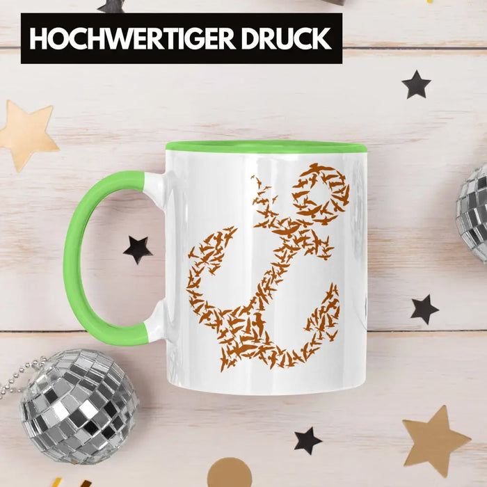 Tasse für Segler Geschenke Männer Tasse Geschenkideen Zubehör Gadgeds Segeln Lustig Anker Grafik Kapitän Grün Trendation