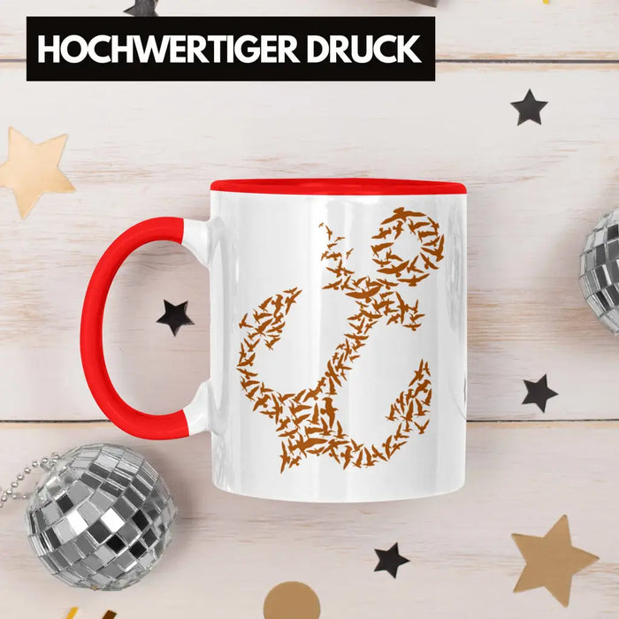 Tasse für Segler Geschenke Männer Tasse Geschenkideen Zubehör Gadgeds Segeln Lustig Anker Grafik Kapitän Rot Trendation