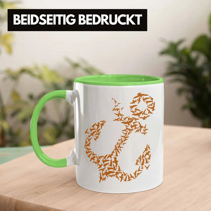 Tasse für Segler Geschenke Männer Tasse Geschenkideen Zubehör Gadgeds Segeln Lustig Anker Grafik Kapitän Grün Trendation