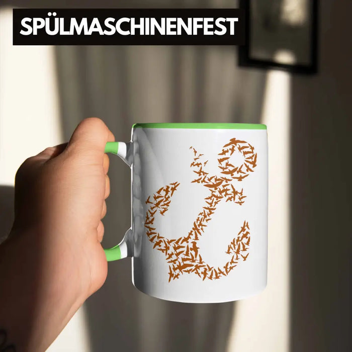 Tasse für Segler Geschenke Männer Tasse Geschenkideen Zubehör Gadgeds Segeln Lustig Anker Grafik Kapitän Grün Trendation