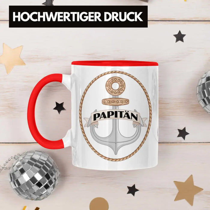 Tasse für Segler Geschenke Männer Tasse Geschenkideen Zubehör Gadgeds Segeln Lustig Anker Grafik Kapitän Papa Rot Trendation
