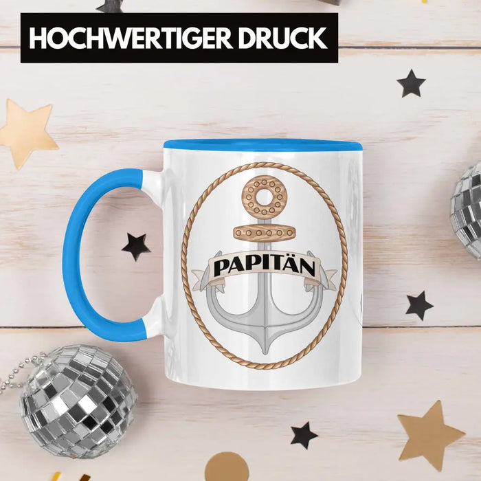 Tasse für Segler Geschenke Männer Tasse Geschenkideen Zubehör Gadgeds Segeln Lustig Anker Grafik Kapitän Papa Blau Trendation