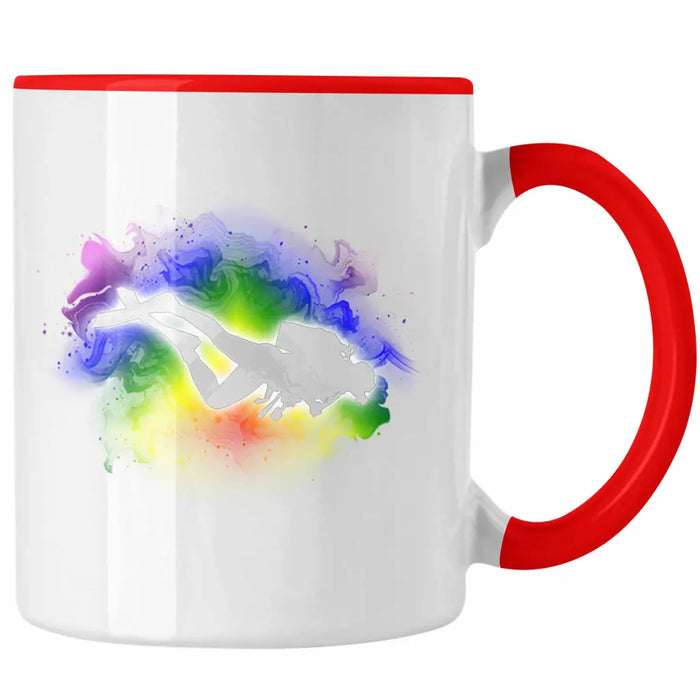 Taucher Grafik Tasse Geschenk für Tauchlehrer Geschenkidee Lustig Tauchen Tauchsport Rot Trendation
