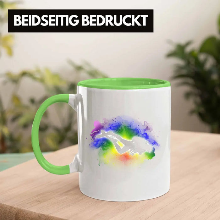 Taucher Grafik Tasse Geschenk für Tauchlehrer Geschenkidee Lustig Tauchen Tauchsport Grün Trendation