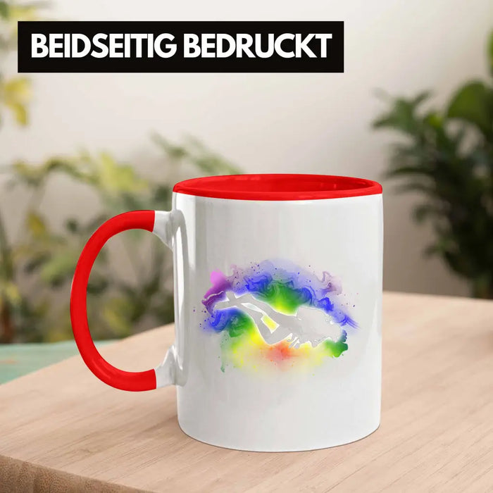 Taucher Grafik Tasse Geschenk für Tauchlehrer Geschenkidee Lustig Tauchen Tauchsport Rot Trendation