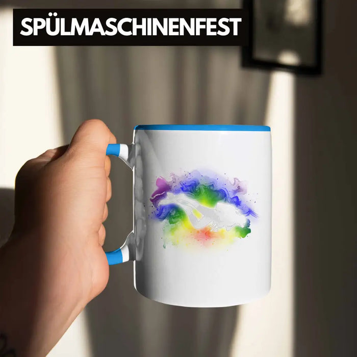 Taucher Grafik Tasse Geschenk für Tauchlehrer Geschenkidee Lustig Tauchen Tauchsport Blau Trendation