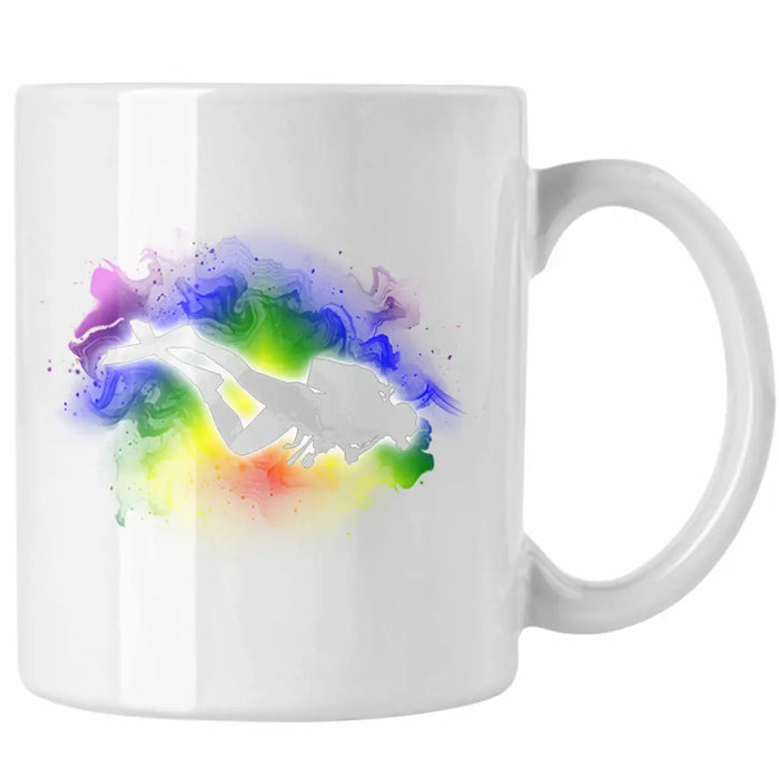 Taucher Grafik Tasse Geschenk für Tauchlehrer Geschenkidee Lustig Tauchen Tauchsport Weiß Trendation