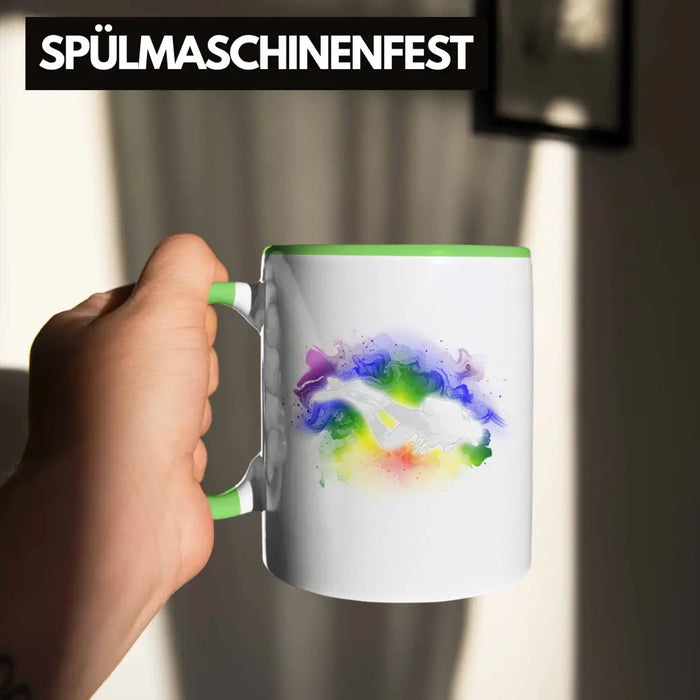 Taucher Grafik Tasse Geschenk für Tauchlehrer Geschenkidee Lustig Tauchen Tauchsport Grün Trendation