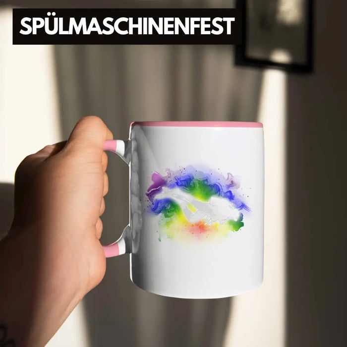 Taucher Grafik Tasse Geschenk für Tauchlehrer Geschenkidee Lustig Tauchen Tauchsport Rosa Trendation