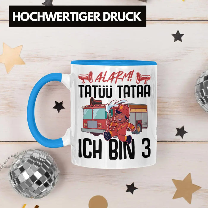 Trendation - 3. Geburtstag Geschenk Jungs Feuerwehr Tasse Geschenke Zubehör Lustig Kinder Geburtstag Spruch Ich Bin 3 Blau Trendation