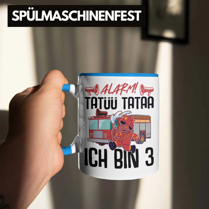 Trendation - 3. Geburtstag Geschenk Jungs Feuerwehr Tasse Geschenke Zubehör Lustig Kinder Geburtstag Spruch Ich Bin 3 Blau Trendation