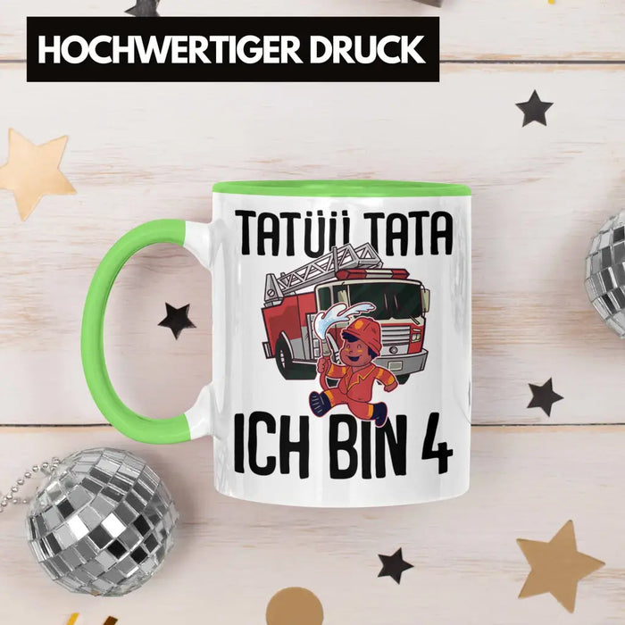 Trendation - 4. Geburtstag Geschenk Jungs Feuerwehr Tasse Geschenke Zubehör Lustig Kinder Geburtstag Spruch Ich Bin 4 Grün Trendation