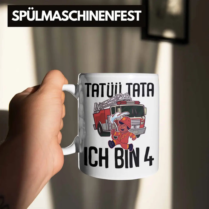 Trendation - 4. Geburtstag Geschenk Jungs Feuerwehr Tasse Geschenke Zubehör Lustig Kinder Geburtstag Spruch Ich Bin 4 Weiß Trendation
