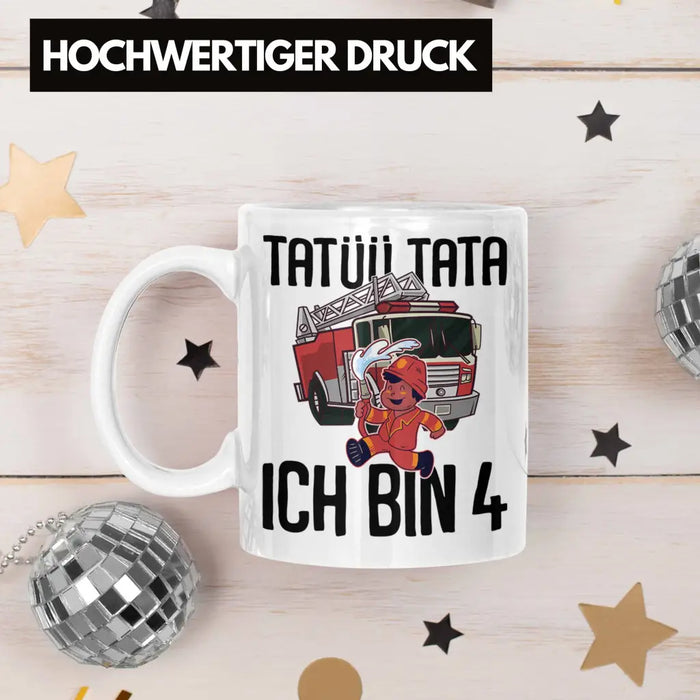 Trendation - 4. Geburtstag Geschenk Jungs Feuerwehr Tasse Geschenke Zubehör Lustig Kinder Geburtstag Spruch Ich Bin 4 Weiß Trendation