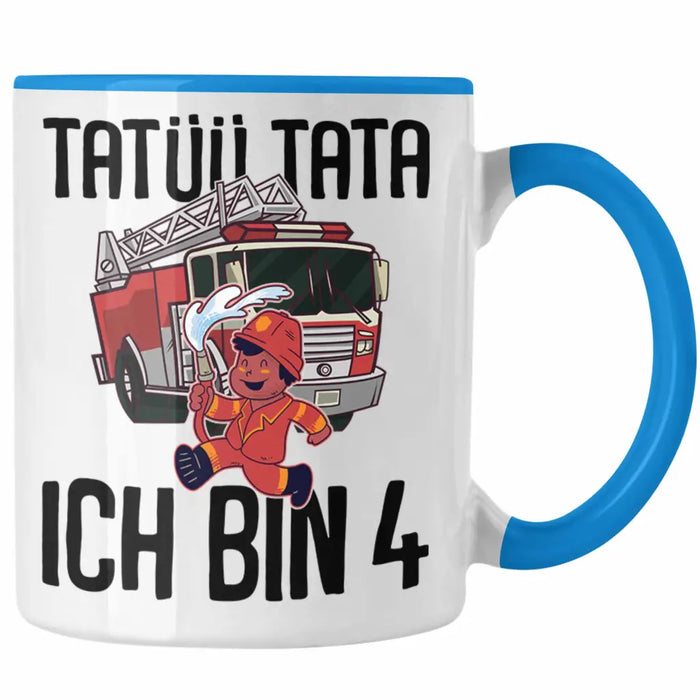 Trendation - 4. Geburtstag Geschenk Jungs Feuerwehr Tasse Geschenke Zubehör Lustig Kinder Geburtstag Spruch Ich Bin 4 Blau Trendation