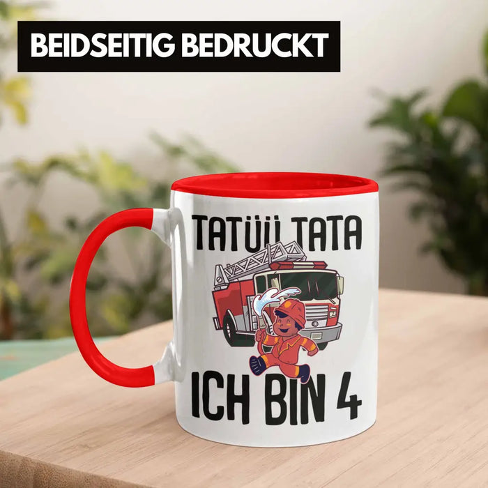Trendation - 4. Geburtstag Geschenk Jungs Feuerwehr Tasse Geschenke Zubehör Lustig Kinder Geburtstag Spruch Ich Bin 4 Rot Trendation