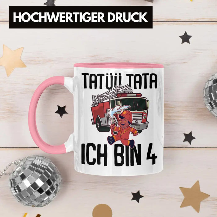 Trendation - 4. Geburtstag Geschenk Jungs Feuerwehr Tasse Geschenke Zubehör Lustig Kinder Geburtstag Spruch Ich Bin 4 Rosa Trendation