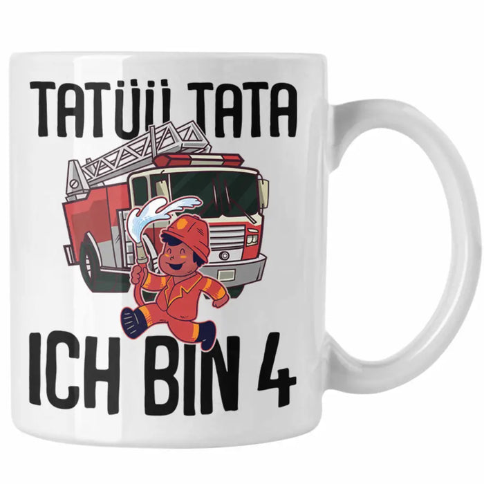 Trendation - 4. Geburtstag Geschenk Jungs Feuerwehr Tasse Geschenke Zubehör Lustig Kinder Geburtstag Spruch Ich Bin 4 Weiß Trendation