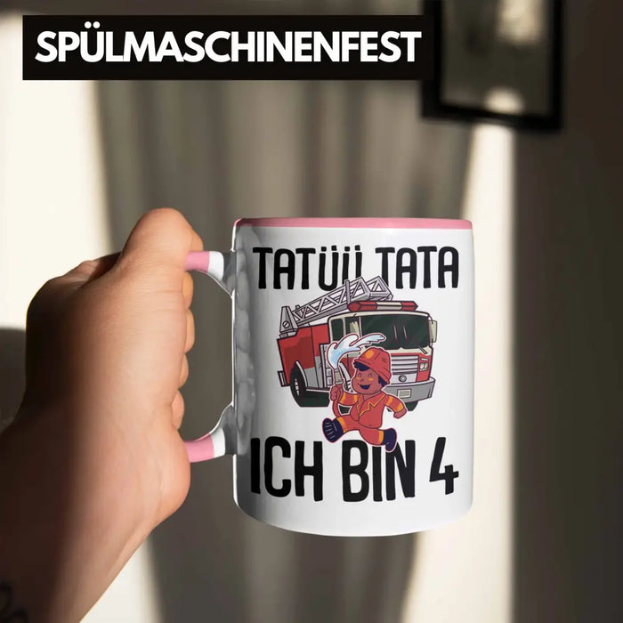 Trendation - 4. Geburtstag Geschenk Jungs Feuerwehr Tasse Geschenke Zubehör Lustig Kinder Geburtstag Spruch Ich Bin 4 Rosa Trendation