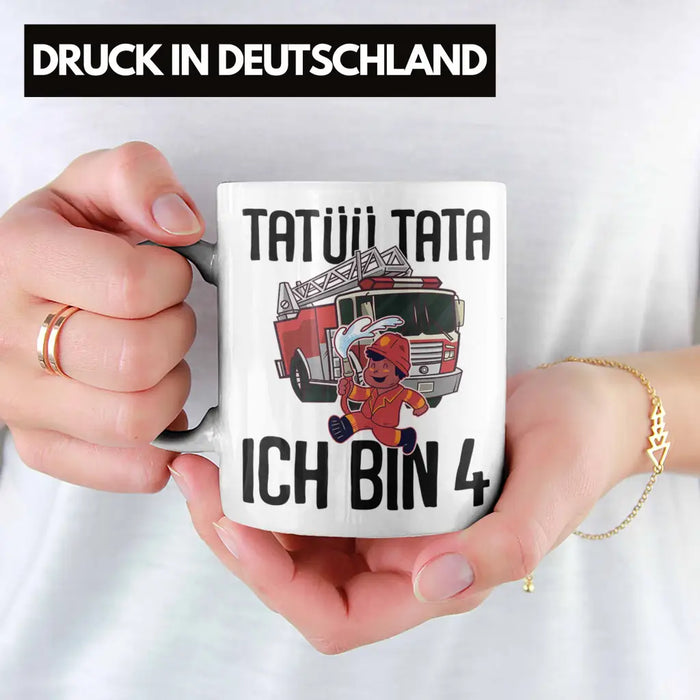 Trendation - 4. Geburtstag Geschenk Jungs Feuerwehr Tasse Geschenke Zubehör Lustig Kinder Geburtstag Spruch Ich Bin 4 Weiß Trendation