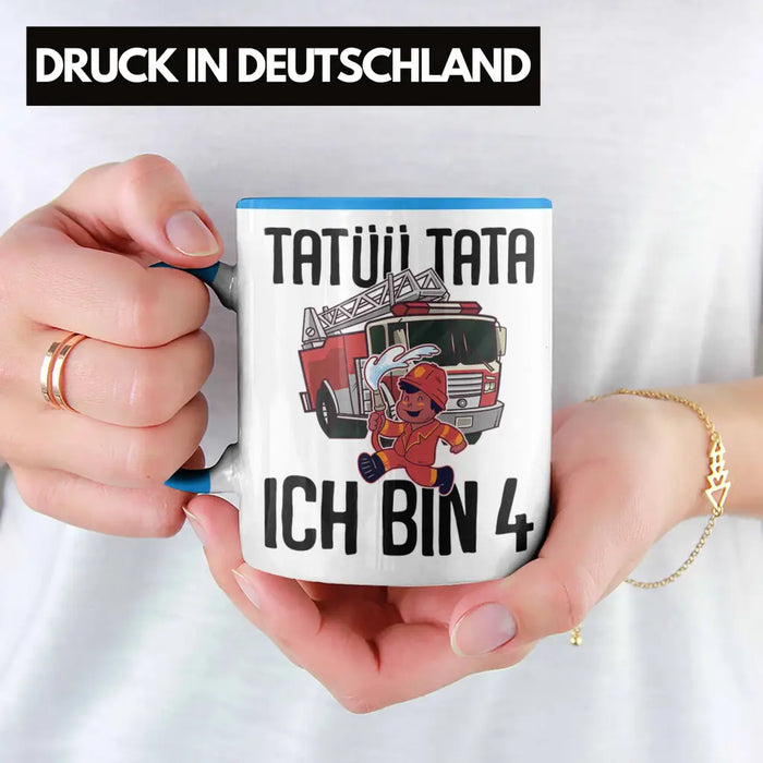Trendation - 4. Geburtstag Geschenk Jungs Feuerwehr Tasse Geschenke Zubehör Lustig Kinder Geburtstag Spruch Ich Bin 4 Blau Trendation