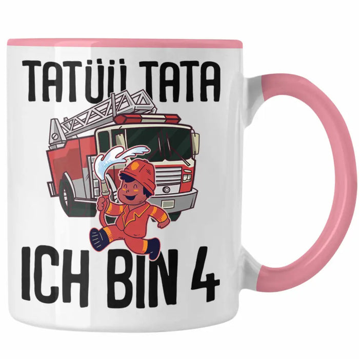 Trendation - 4. Geburtstag Geschenk Jungs Feuerwehr Tasse Geschenke Zubehör Lustig Kinder Geburtstag Spruch Ich Bin 4 Rosa Trendation