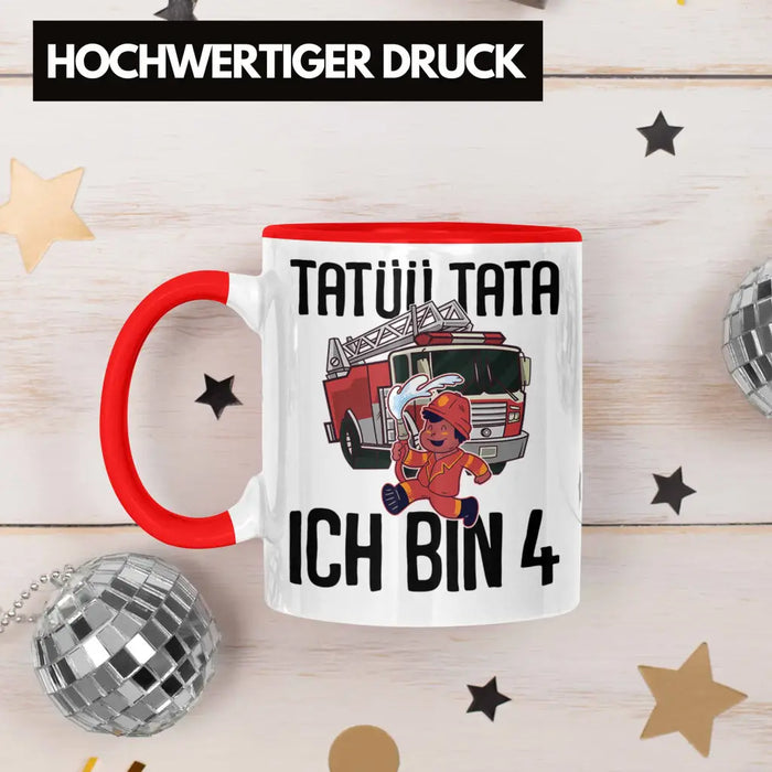 Trendation - 4. Geburtstag Geschenk Jungs Feuerwehr Tasse Geschenke Zubehör Lustig Kinder Geburtstag Spruch Ich Bin 4 Rot Trendation