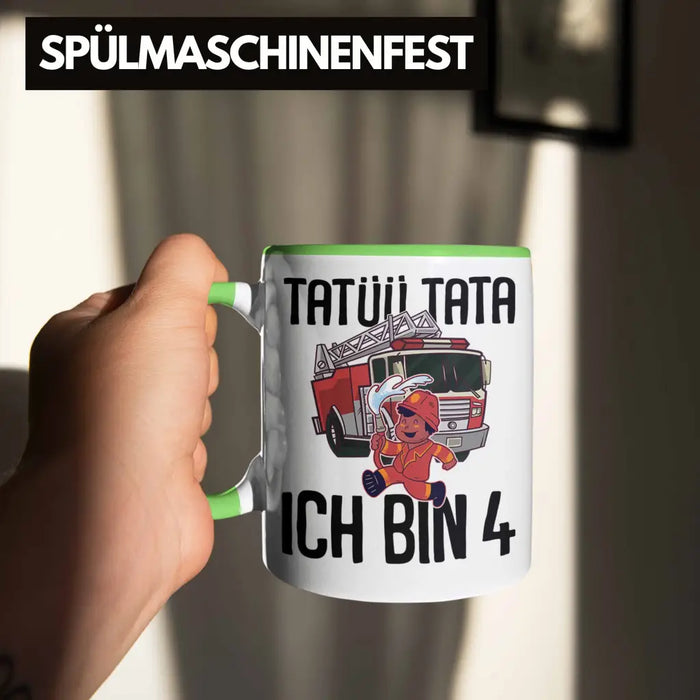 Trendation - 4. Geburtstag Geschenk Jungs Feuerwehr Tasse Geschenke Zubehör Lustig Kinder Geburtstag Spruch Ich Bin 4 Grün Trendation