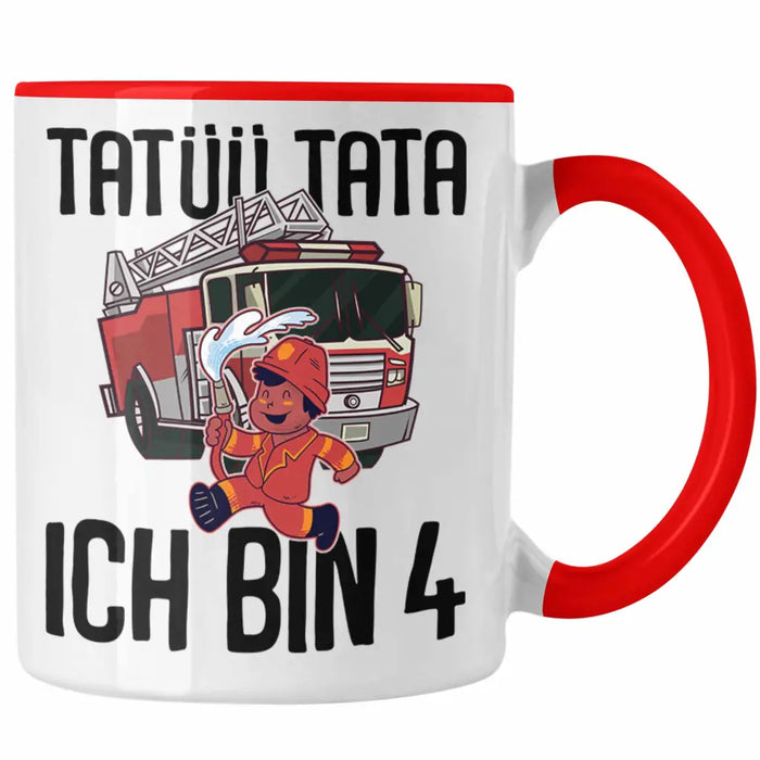 Trendation - 4. Geburtstag Geschenk Jungs Feuerwehr Tasse Geschenke Zubehör Lustig Kinder Geburtstag Spruch Ich Bin 4 Rot Trendation