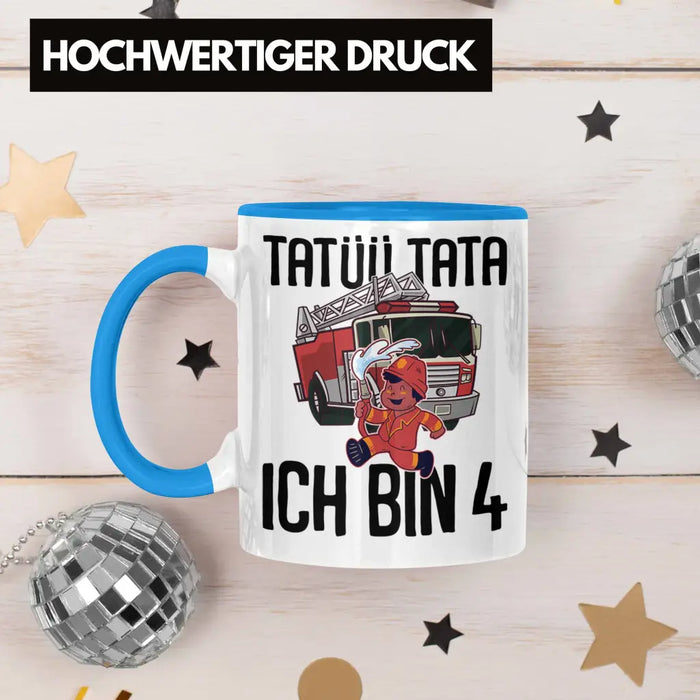 Trendation - 4. Geburtstag Geschenk Jungs Feuerwehr Tasse Geschenke Zubehör Lustig Kinder Geburtstag Spruch Ich Bin 4 Blau Trendation