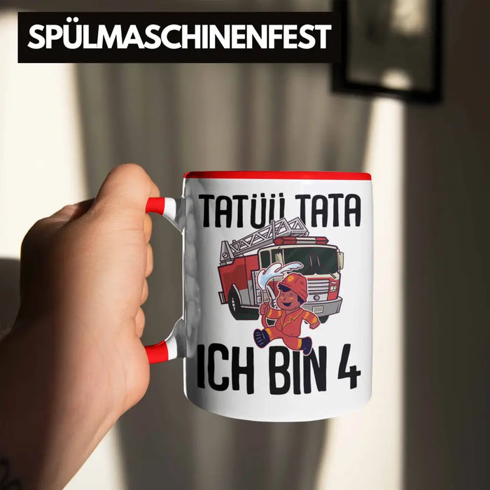 Trendation - 4. Geburtstag Geschenk Jungs Feuerwehr Tasse Geschenke Zubehör Lustig Kinder Geburtstag Spruch Ich Bin 4 Rot Trendation